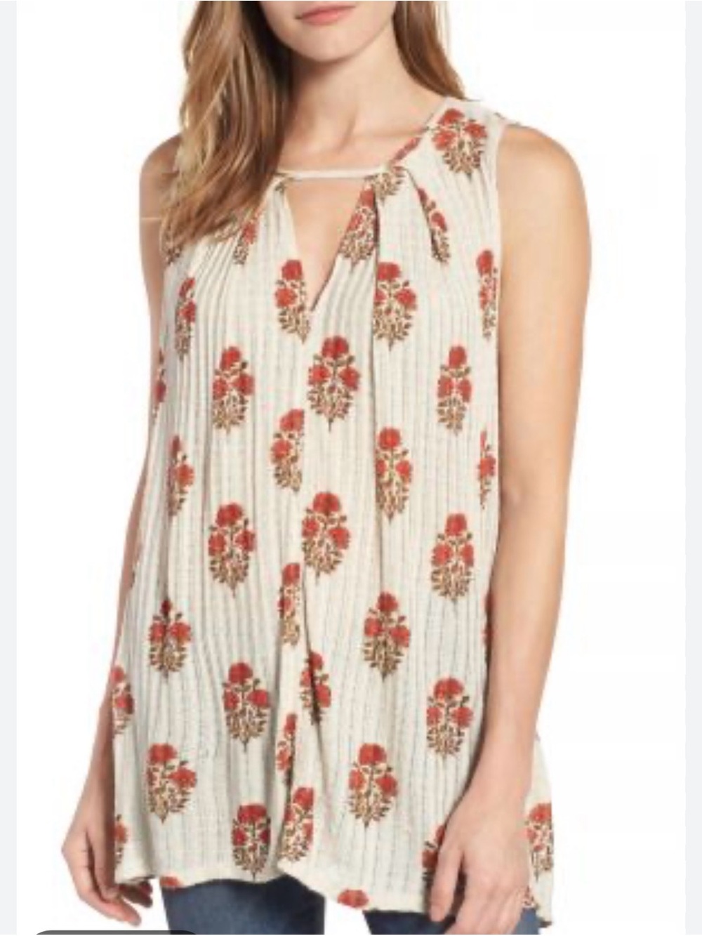 Lucky Brand Cream Sleeveless Floral Camisole with Red Print